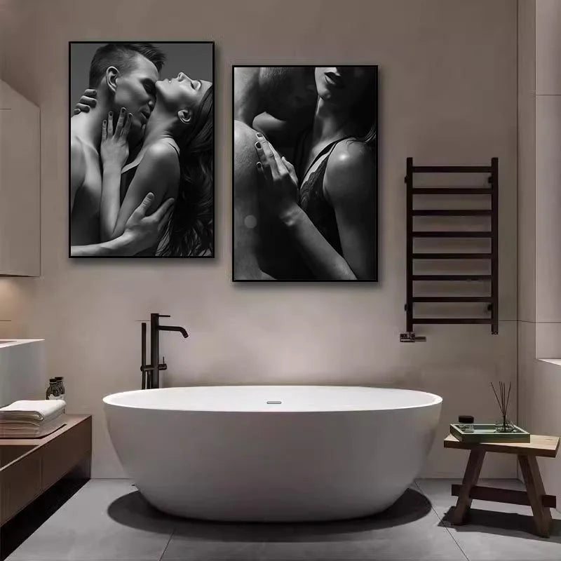 Black and White Temptation Lovers Couple Posters Erotic Sensual Art Canvas Paintings Portrait Wall Art Murals For Home Living Ro