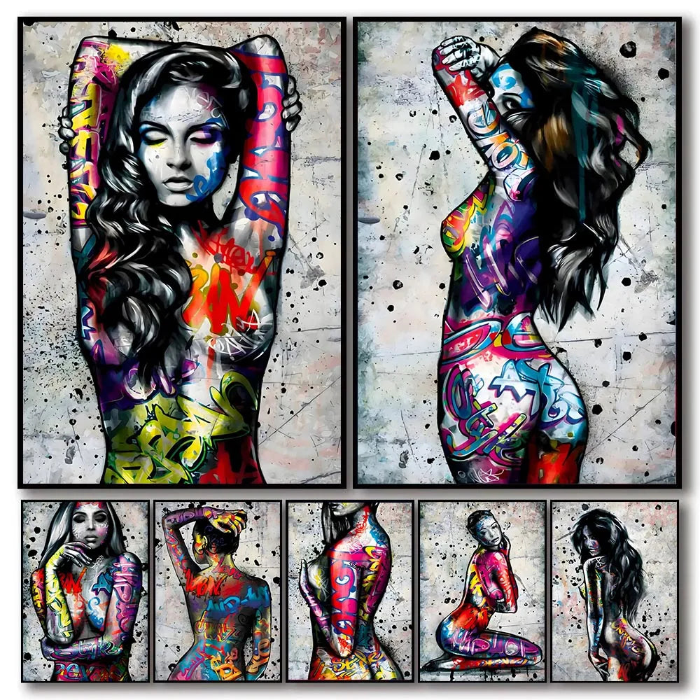Street Art Female Body Wall Art Graffiti Luxury Canvas Painting Tattoo Woman Poster And Prints Pictures For Home Decor Unframed