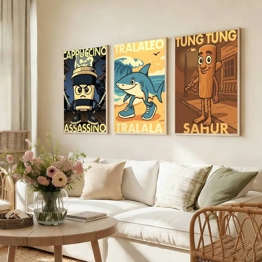 I-ItalianS-ES B-BrainrotS-ES Poster Stickers Art Print Retro Artistic Wall Decor HD Living Room Bedroom Home Decor Unique Gift