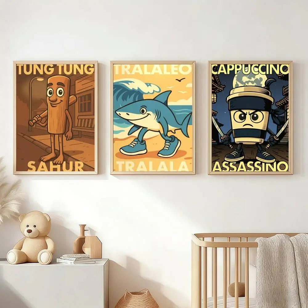 I-ItalianS-ES B-BrainrotS-ES Poster Stickers Art Print Retro Artistic Wall Decor HD Living Room Bedroom Home Decor Unique Gift