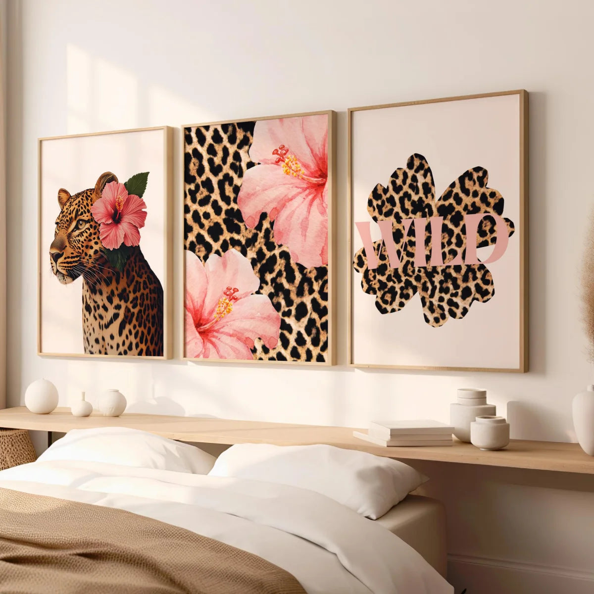 1/3pcs Funky Y2K Leopard Hibiscus Flower Pink Cheetah Canvas Print Poster Vintage Hawaiian Aloha Animal Art Prints Home Decor
