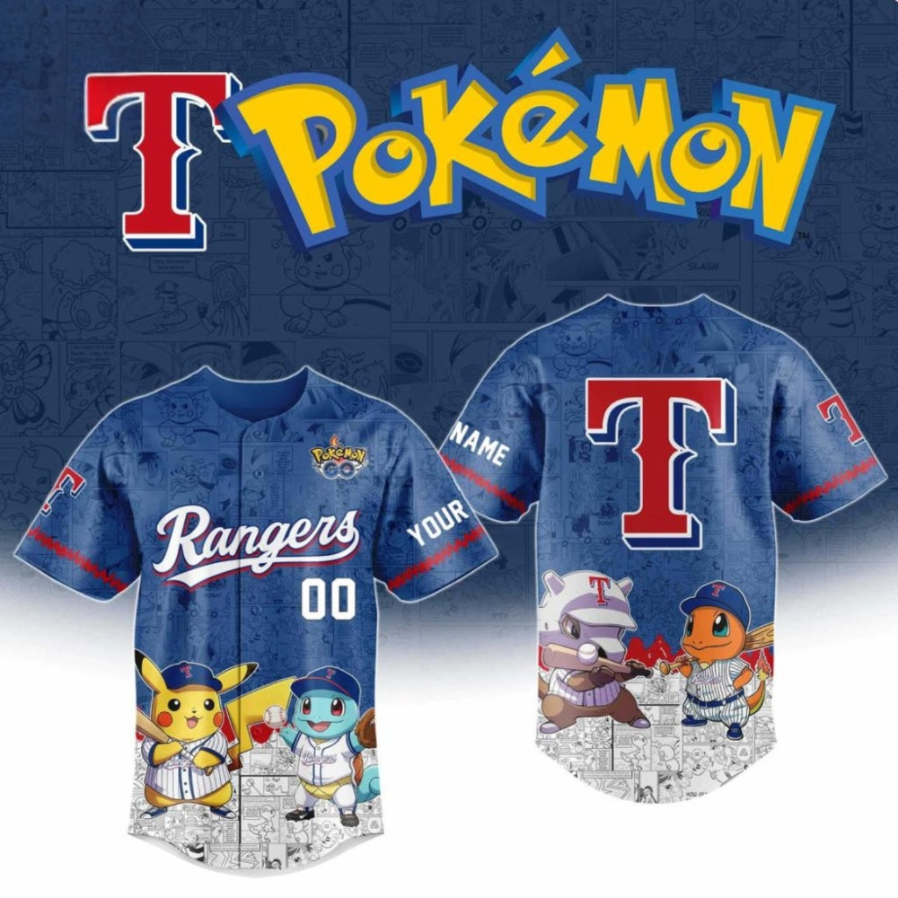 Texas Rangers Pokemon 2025 Pokemasters X Mlb Personalized Baseball Jersey