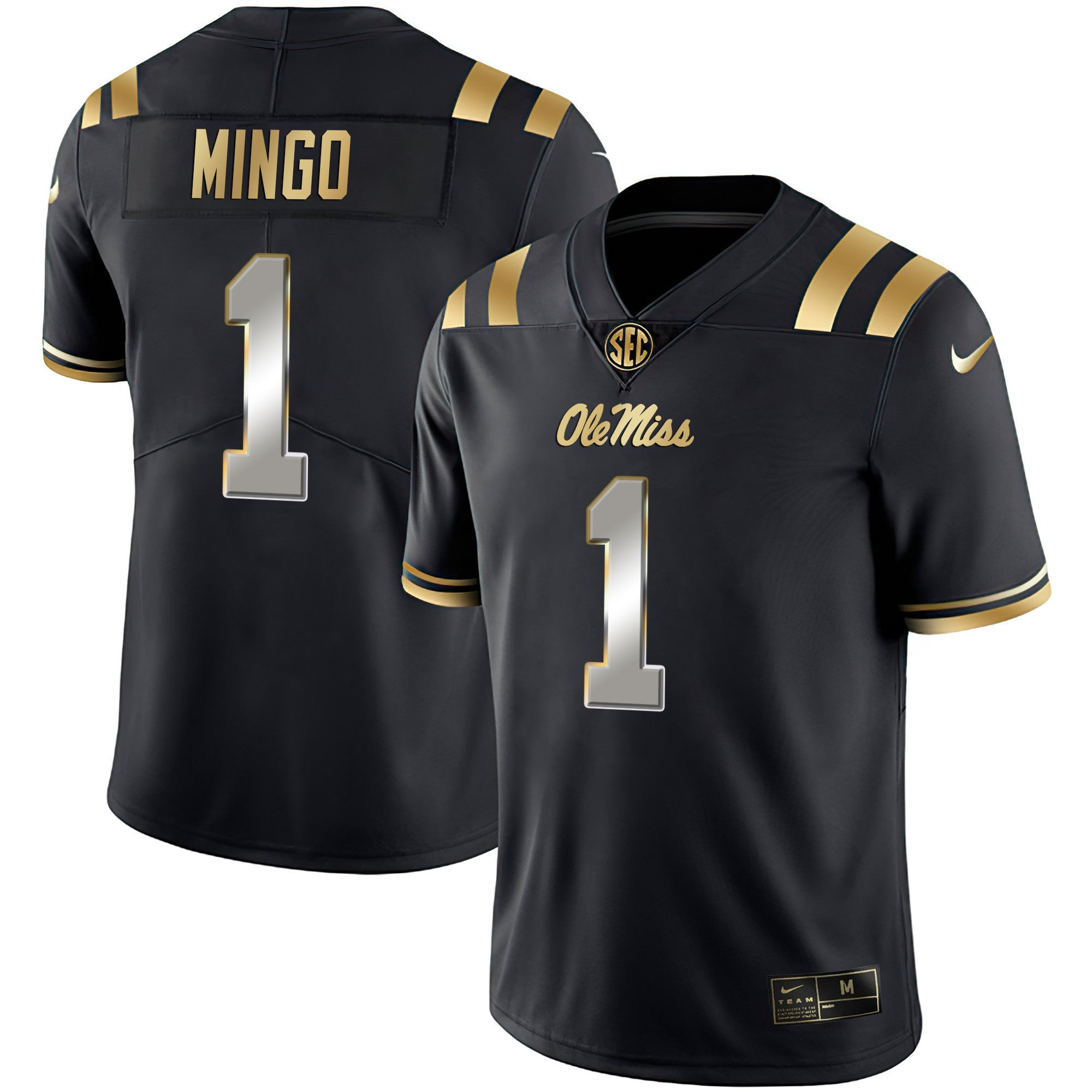Men's Ole Miss Rebels Black Limited & Gold Vapor Jersey - All Stitched
