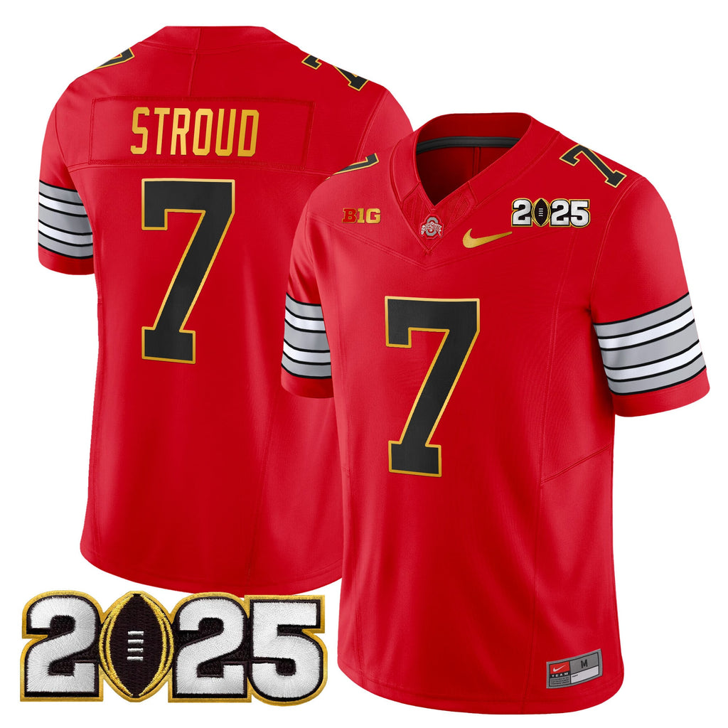 Men's Ohio State Buckeyes 'Heritage Stripe' 2025 CFP Final Patch Gold Trim Vapor Limited Jersey - All Stitched