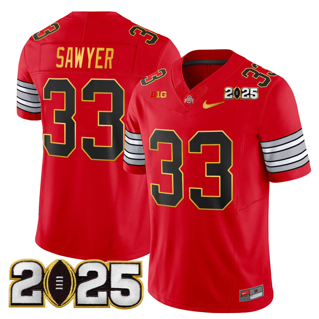 Men's Ohio State Buckeyes 'Heritage Stripe' 2025 CFP Final Patch Gold Trim Vapor Limited Jersey - All Stitched