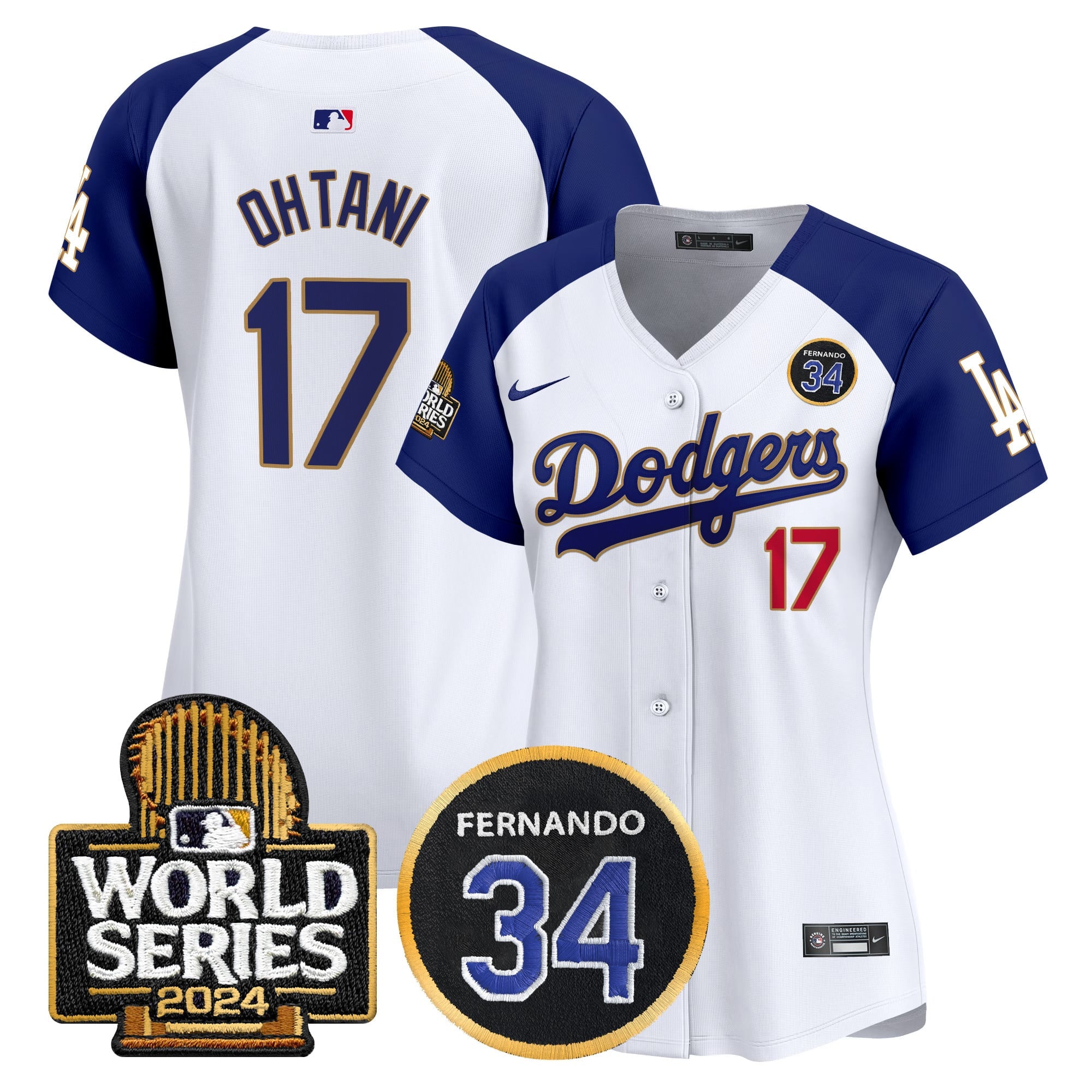Women's Dodgers Fernando Valenzuela Memorial & 2024 World Series Patch Vapor Premier Limited Jersey - All Stitched