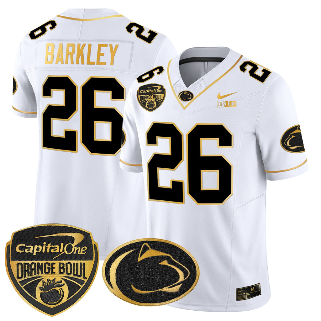 Men's Penn State Nittany Lions Orange Bowl Patch Gold Vapor Limited Jersey V2 - All Stitched