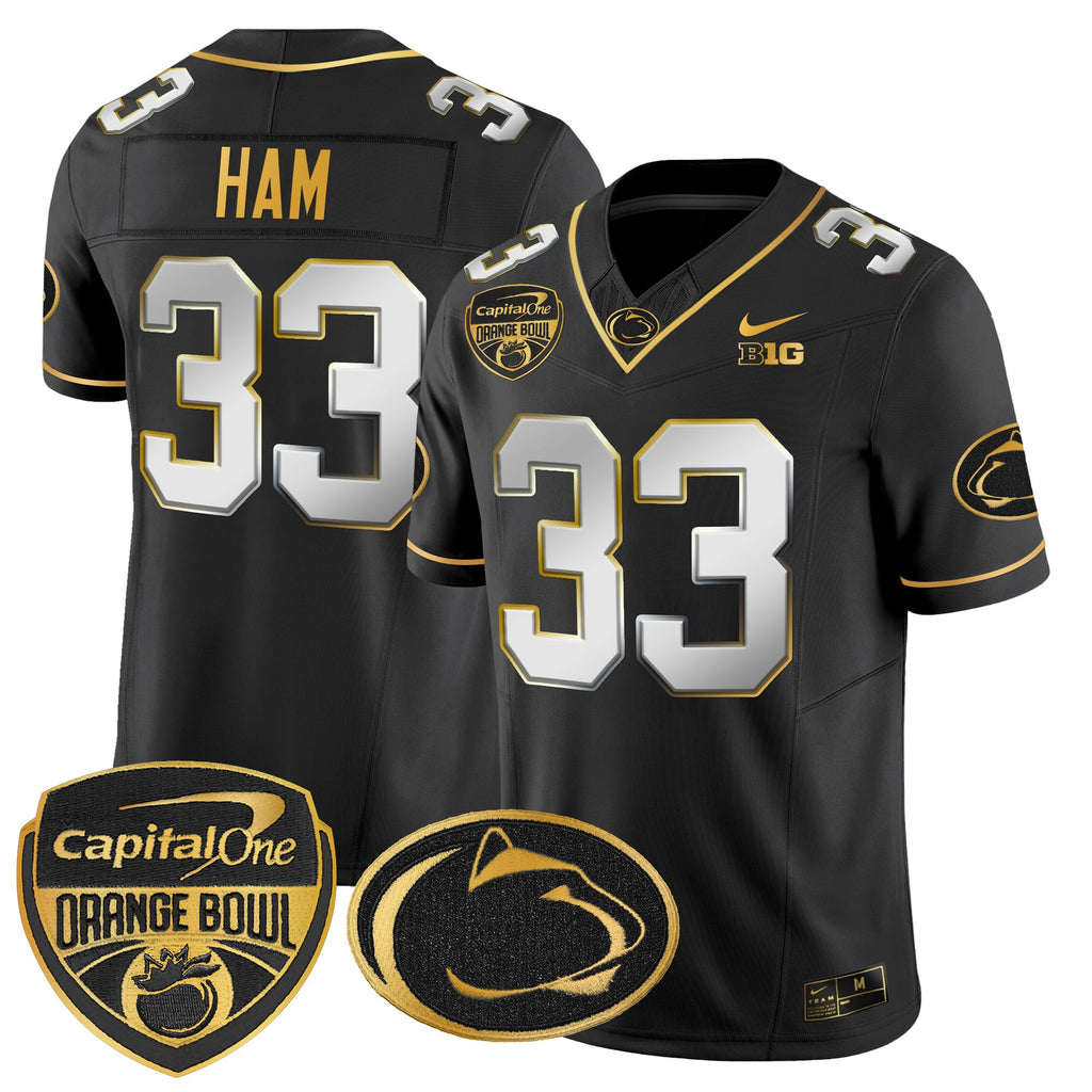 Men's Penn State Nittany Lions Orange Bowl Patch Gold Vapor Limited Jersey V2 - All Stitched