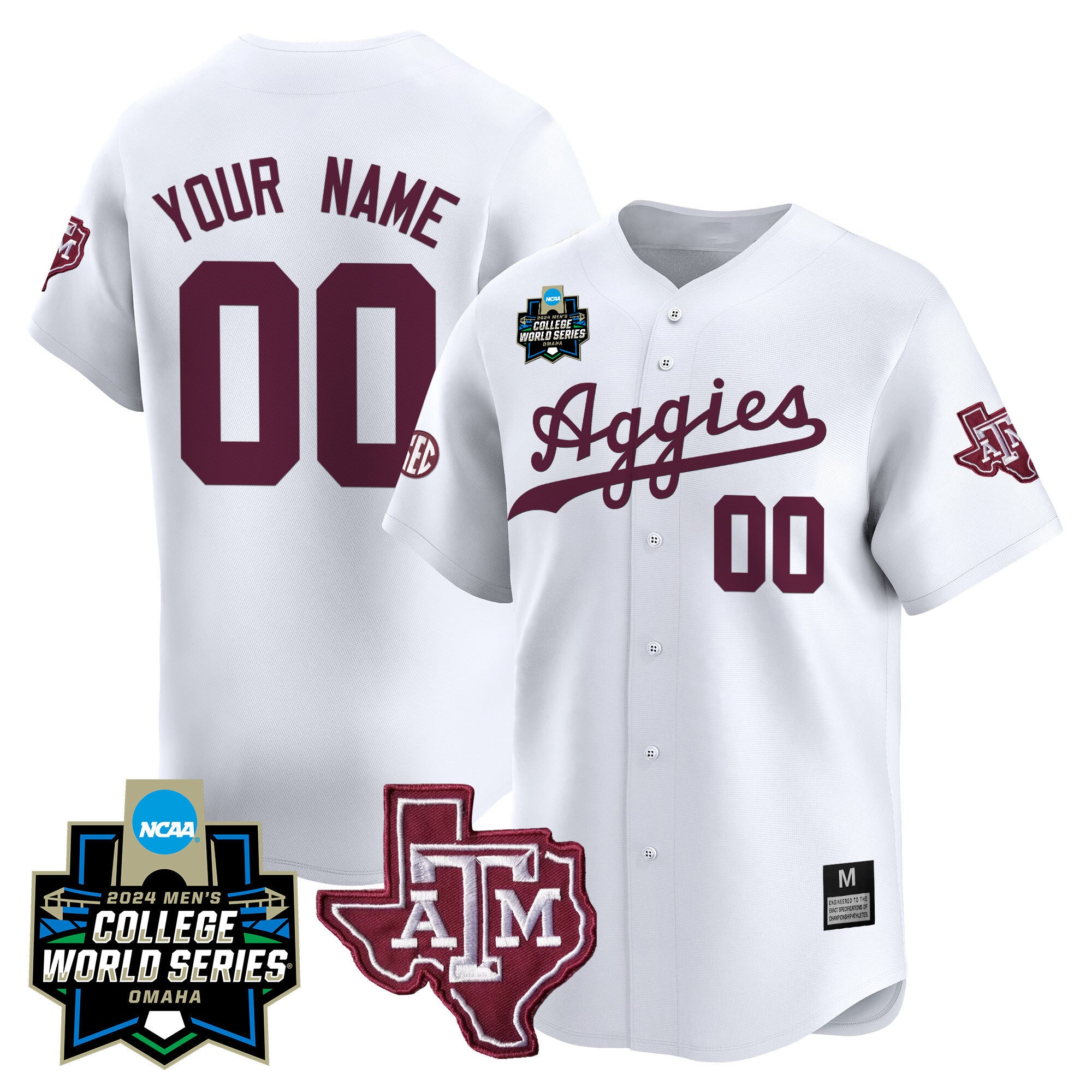 Texas A&M Aggies 2024 College World Series Vapor Premier Limited Custom Jersey - All Stitched