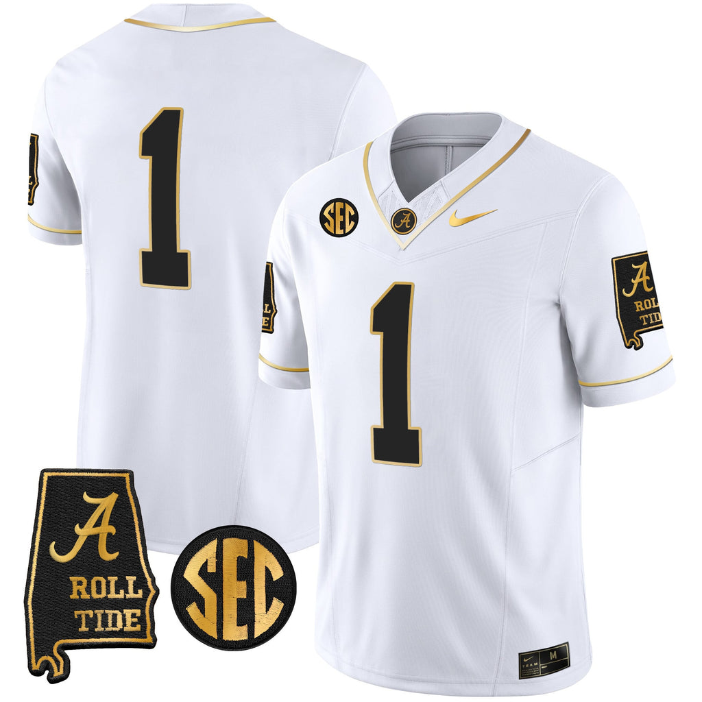 Men's Alabama Crimson Tide Vapor Gold Jersey V3 - Alabama Map - All Stitched