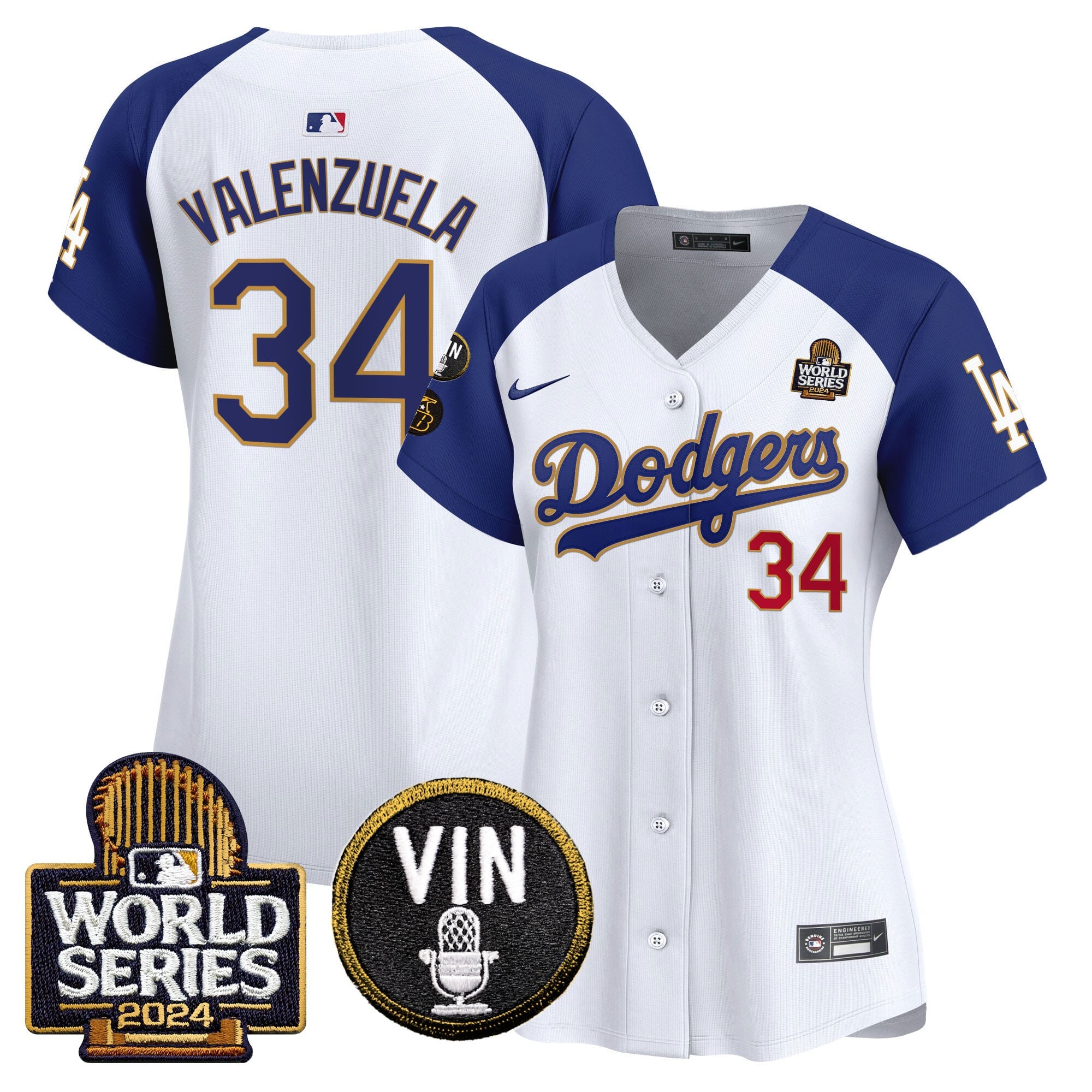 Women's Dodgers 2024 World Series Gold Trim Vapor Premier Limited Jersey V2 - All Stitched
