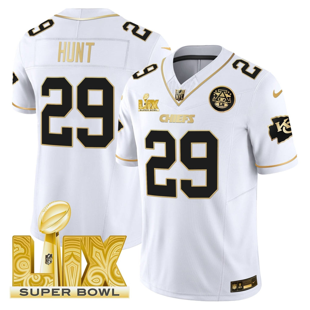 Chiefs Super Bowl LIX Patch Gold Vapor Limited Jersey - All Stitched