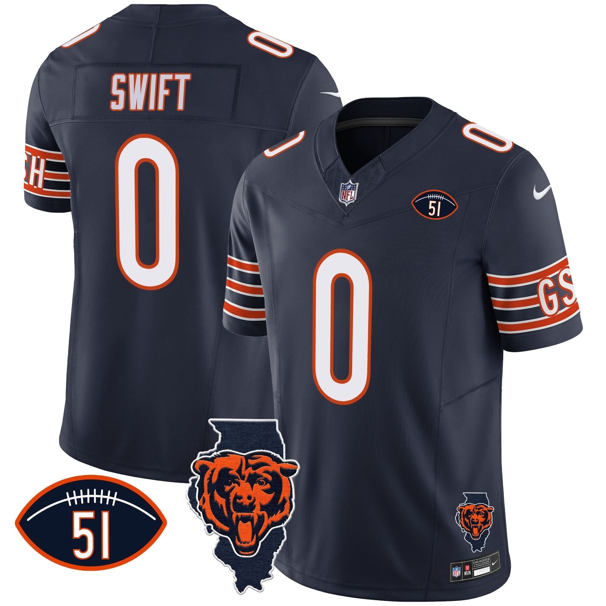 Bears Illinois Patch Vapor Jersey - All Stitched
